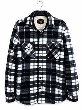 Freedom Foundry Sherpa Lined Plaid Shacket Blue Black Gray White Men’s S